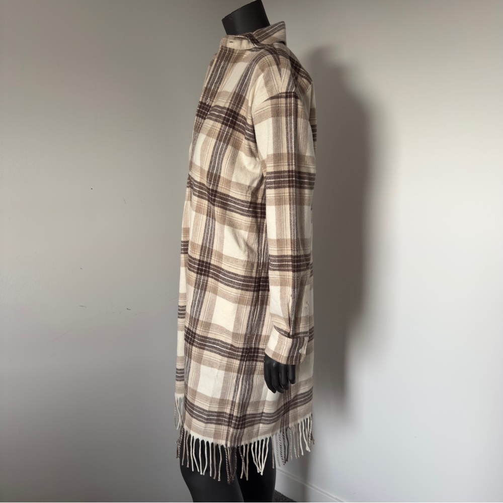 250. NWT Polo Ralph Lauren Plaid Fringe Cotton Tunic Dress Neutral Brown Check 8 - Picture 6 of 9